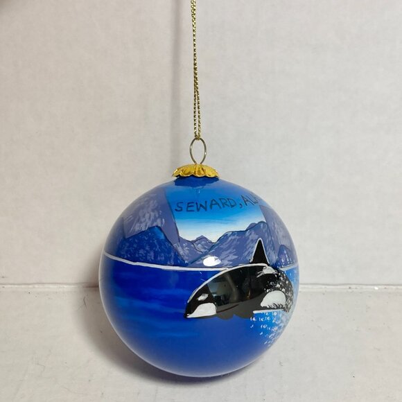 Vintage Orca Whale Christmas Ornament Seward Alaska Glass Ball Inside Painted - Picture 4 of 16